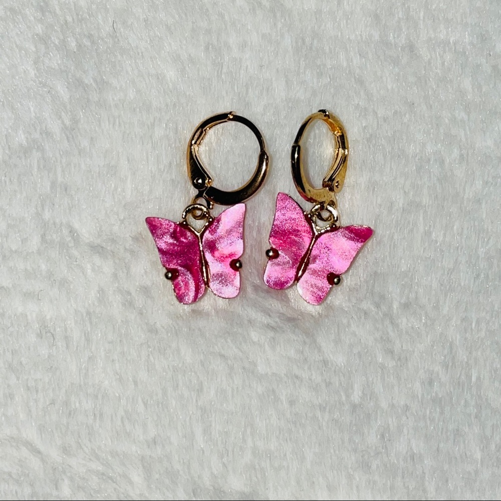 Marble Hot Pink Butterfly Earrings - Picture 2 of 3